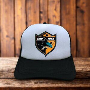 San Jose Sharks Mens Trucker Hat Black Snapback Retro Logo Hockey Baseball Cap